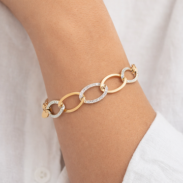 18kt White and Yellow Gold Open Oval Diamond Bracelet