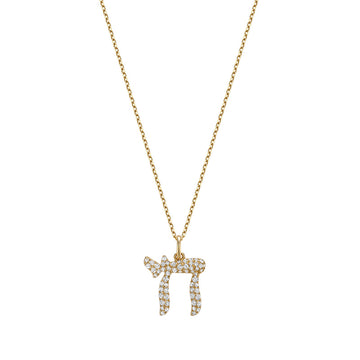 14kt Gold Diamond Chai Necklace