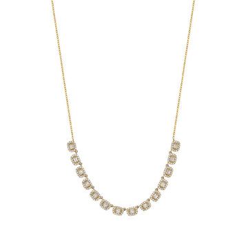 14kt Gold Baguette Diamond Halo Necklace