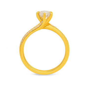 18kt Yellow Gold Twist Pave NSEW Claws Engagement Ring