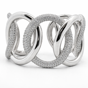 18kt White Gold Pave Connected Oval Diamond Bangle
