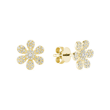 14kt Gold 6 Petal Flower Diamond Earrings