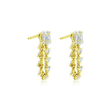 14kt Yellow Gold Emerald Illusion Studs with Diamond Chain