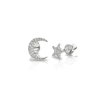 14kt White Gold Pave Diamond Moon and Star Earring Set