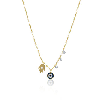 14kt Yellow Gold Diamond Hamsa and Evil Eye