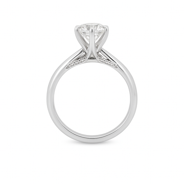 18kt White Gold 6 Claw with pave facing Shank Engagement Ring