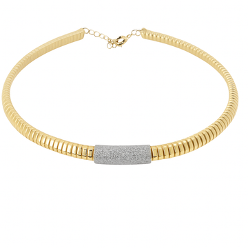 18kt Yellow Gold Ribbed Diamond Studded Collar