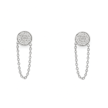 14kt White Gold Pave Diamond Stud with Chain Earrings