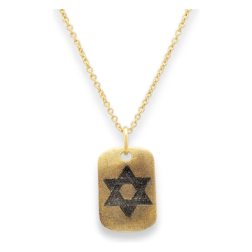 14kt Yellow Gold Dog Tag Hamsa with Black Diamonds