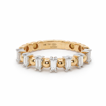 18kt White and Yellow Gold Beaded Baguette Diamond Ring
