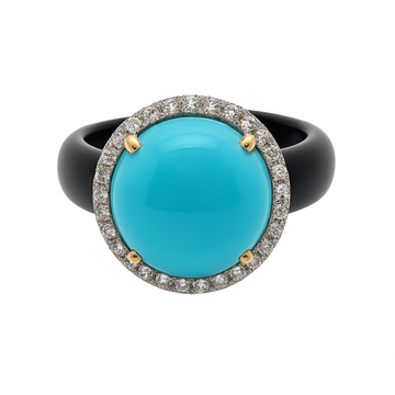 18kt Yellow Gold Black Onyx Turquoise Diamond Ring