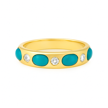 14kt Yellow Gold Turquoise and Diamond Gypsy Eternity Ring