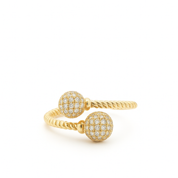 14kt Yellow Gold Beaded Pave Ball Crossover Ring