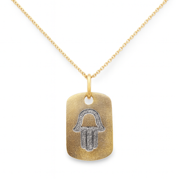 14kt Yellow Gold Dog Tag Hamsa with Diamonds