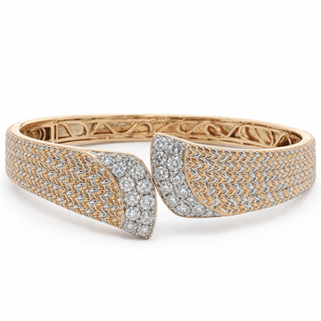 18kt White and Yellow Gold Beaded Open Pave Diamond Bangle