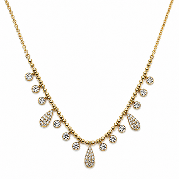 14kt Yellow Gold Diamond Drop Ball Chain Necklace