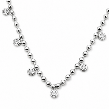 18kt White Gold Bezel-Set Diamond Station Ball Chain Necklace