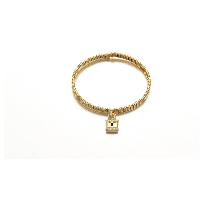 18kt Yellow Gold Coil Diamond Lock Bracelet