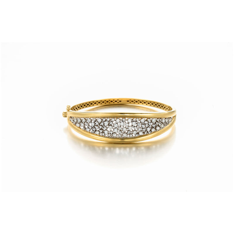 18kt Yellow Gold Domed Scattered Diamond Bangle