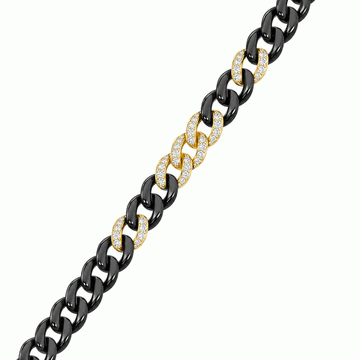 14kt Yellow Gold Black Enamel and Diamond Curb Link Bracelet