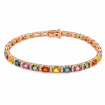 18kt Rose Gold Multi-Colour Sapphire & Diamond Tennis Bracelet
