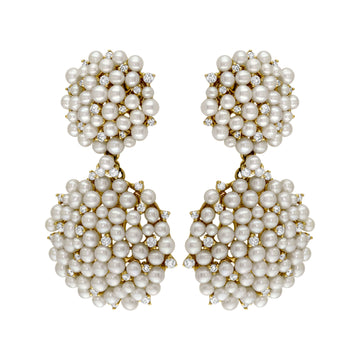 14kt Yellow Gold Pearl and Diamond Double Button Earrings