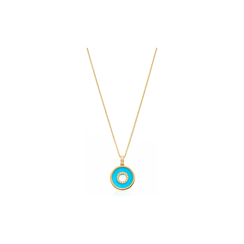 18kt Yellow Gold Diamond and Turquoise Pendant