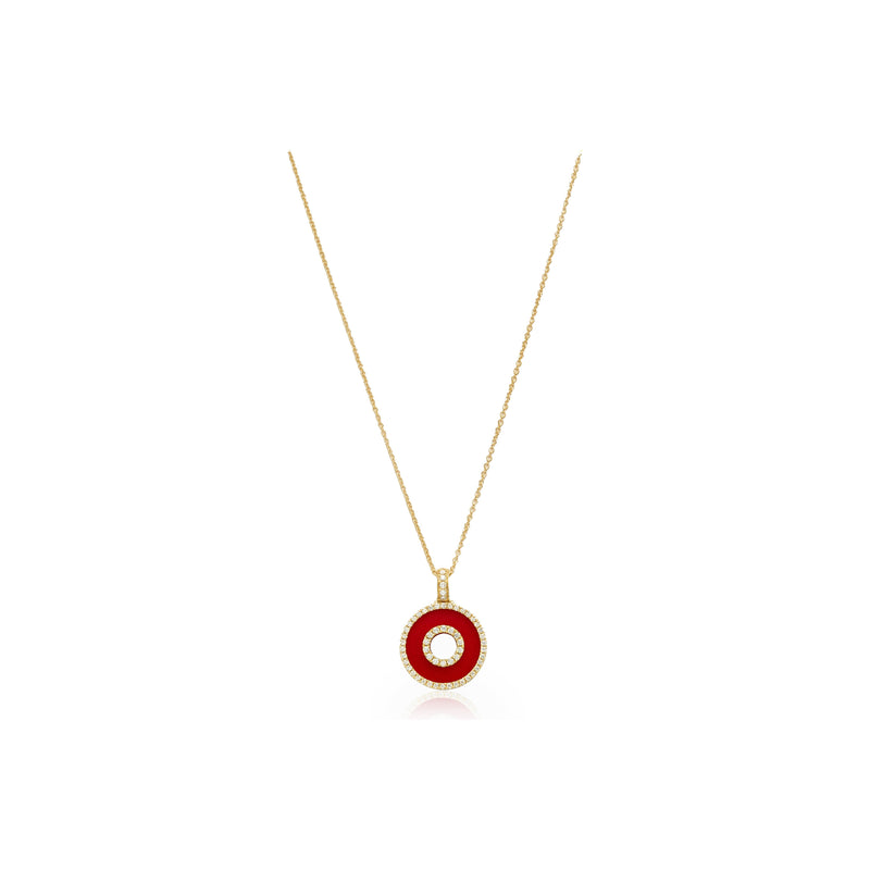 18kt Yellow Gold Diamond and Coral Halo Pendant