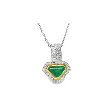 18kt White and Yellow Gold Diamond Pendant with Emerald Necklace