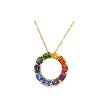 18kt White Gold Rainbow Sapphire Multi Shape Necklace
