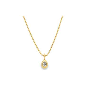 18kt Yellow Gold Bubble Bezel Pear Diamond Pendent Necklace