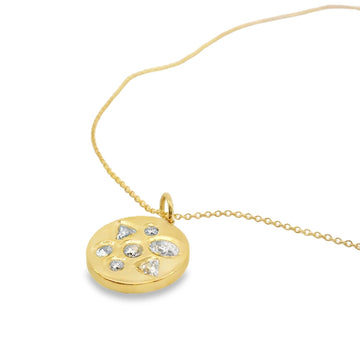 18kt Yellow Gold Gypsy Disc Oval, Round, and Triangle Diamond Pendant Necklace