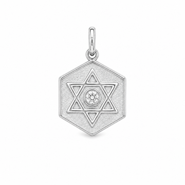 14kt Gold Diamond Star of David Hexagon Pendant