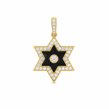 14kt Yellow Gold Black Enamel Star of David Diamond Pendant