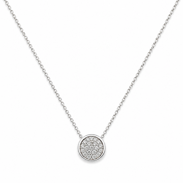 18kt White Gold Round Pavé Diamond Disc Necklace