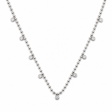 18kt White Gold Bezel-Set Diamond Station Ball Chain Necklace
