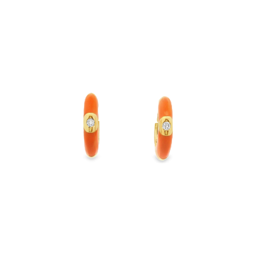 18kt Yellow Gold Orange Enamel 1/2 Inch Hoop Earrings