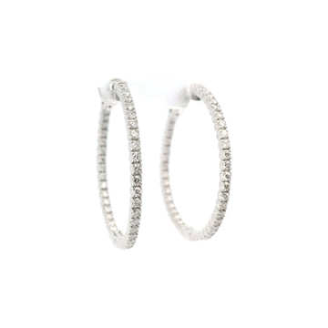 18kt White Gold 1 1/4 Inch Inside Out Diamond Hoop Earrings