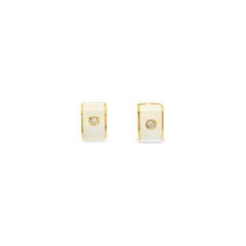 18kt Yellow Gold White Enamel 7.5mm Hoop Earrings