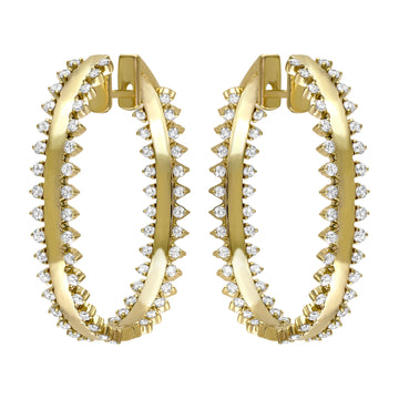 14kt Yellow Gold Oval Spike Diamond Hoops