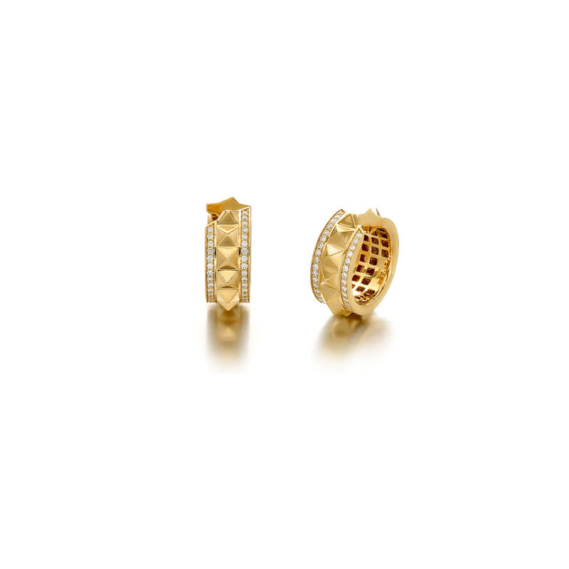 18kt Yellow Gold Spike Diamond Huggie Earrings