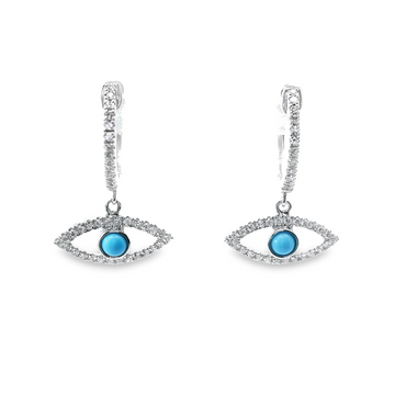 14kt White Gold Turquoise Evil Eye Diamond Earrings