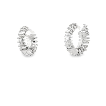 18kt White Gold Small Zig Zag Diamond Bar Hoop Earrings
