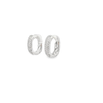 18kt White Gold U Shape Pave Diamond Hoop Earrings