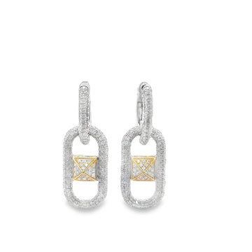 18kt White and Yellow Gold Oval Pave Spike Drop Earrings