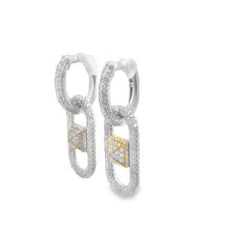 18kt White and Yellow Gold Oval Pave Spike Drop Earrings