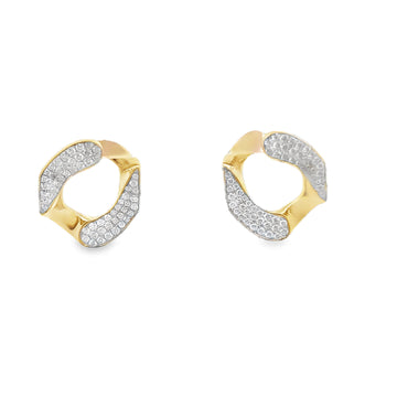 18kt Yellow Gold Twisted Forward Facing Pave Diamond Earrings