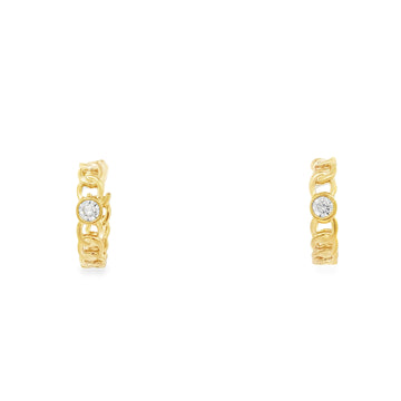14kt Yellow Gold Curban Link Hoops with Diamond Bezel Earrings