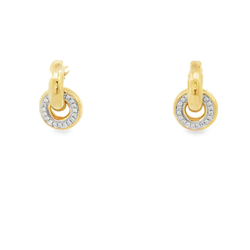 14kt Yellow Gold Open Hoop Diamond Pave Circle Earrings