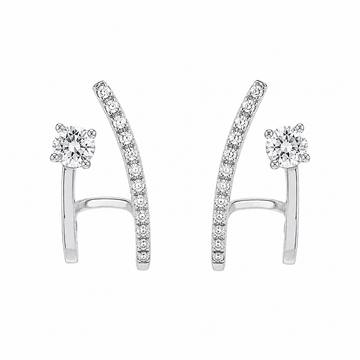 18kt Gold Curved Diamond Bar Earrings